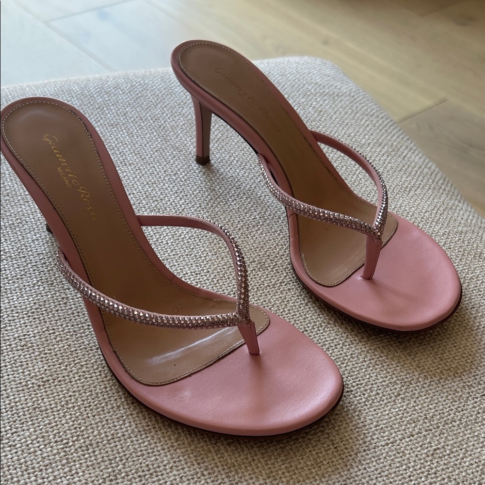 Gianvitto rossi Women's Pink Rhinestone Thong Heel Sandals